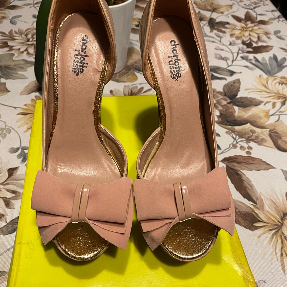 Charlotte Russe Gold Pink Peep-Toe Heels